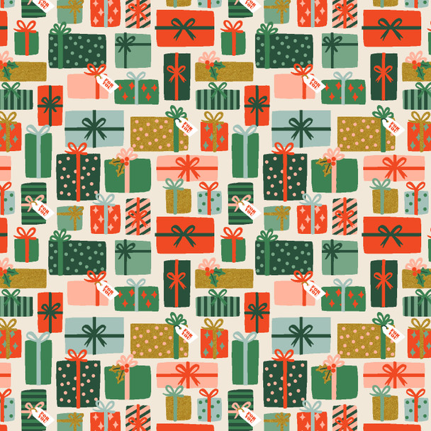 Holiday Gifts Cream metallic cotton fabric - Holiday Classics Rifle Paper Co Sold by the Quarter Yard