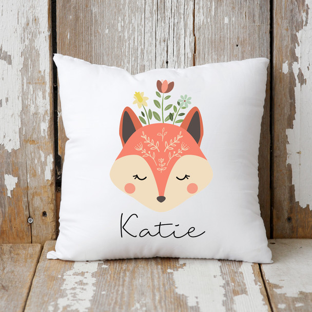 Personalized Fox with flowers throw pillow cover, 18 X 18 pillow cover, girls room nursery decor