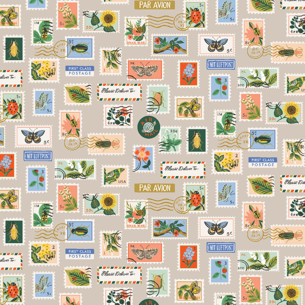 Botanical Postage Stamps cotton fabric - Rifle Paper Co Curio quilt cotton Sold by the Quarter Yard