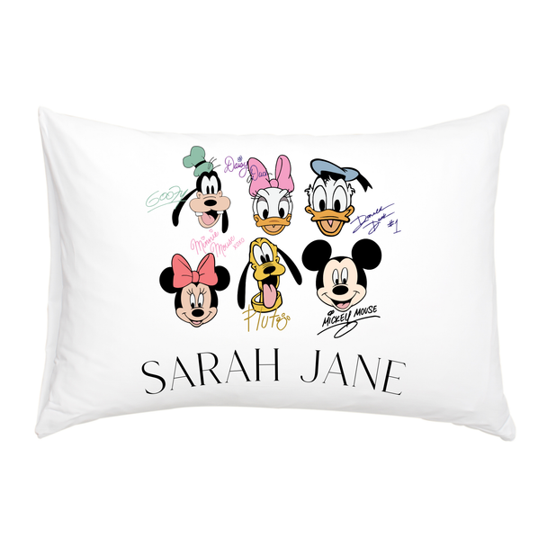 Mickey and Friends Autograph custom kids pillowcase - family vacation pillowcase