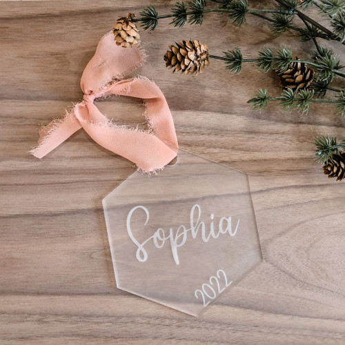 Scripts Ornament Personalized acrylic Christmas ornament - modern script ornament with year