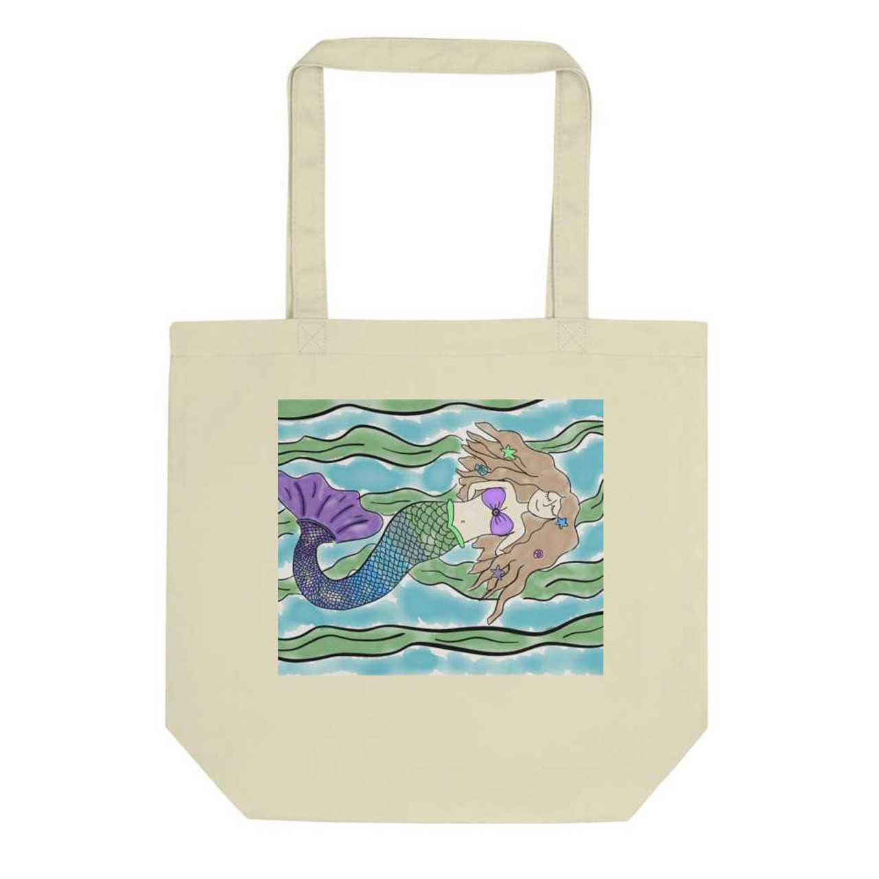 Mermaid With Compass Embroidered Cotton Canvas Tote Bag