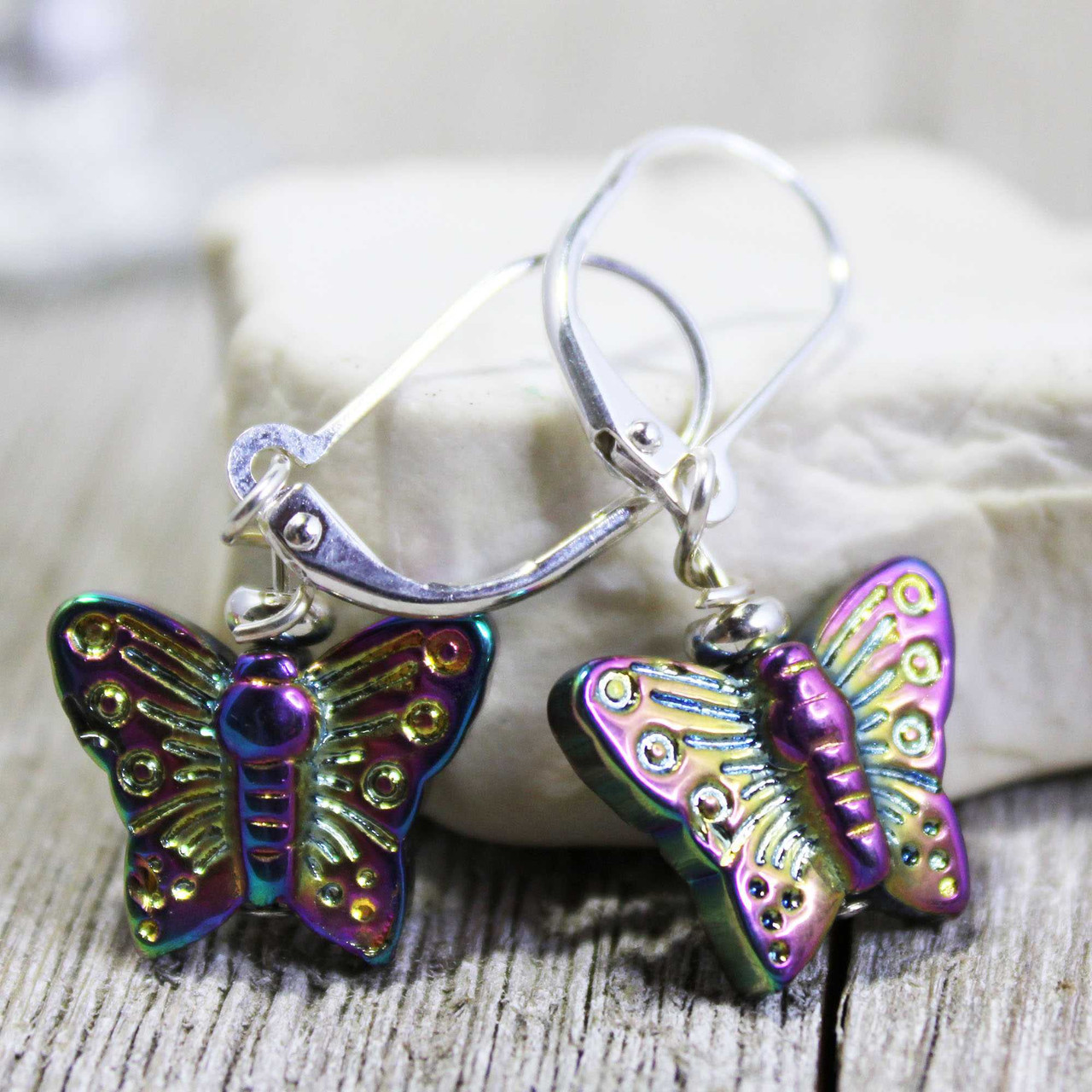 Artificial Beads Purple Butterfly earrings for Women and girls