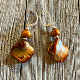 Orange shimmer Mermaid Scale Pearl and Shell Earrings