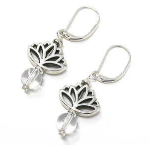 Quartz Stone and Blooming Lotus Earrings