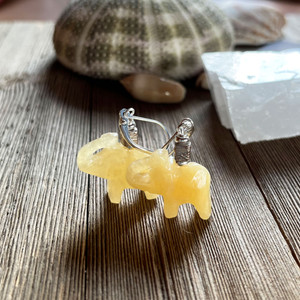 Carved Citrine Stone Elephant Earrings