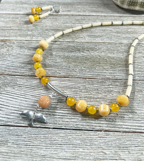 Silver Bird and Orange Aventurine Necklace and Earrings Set