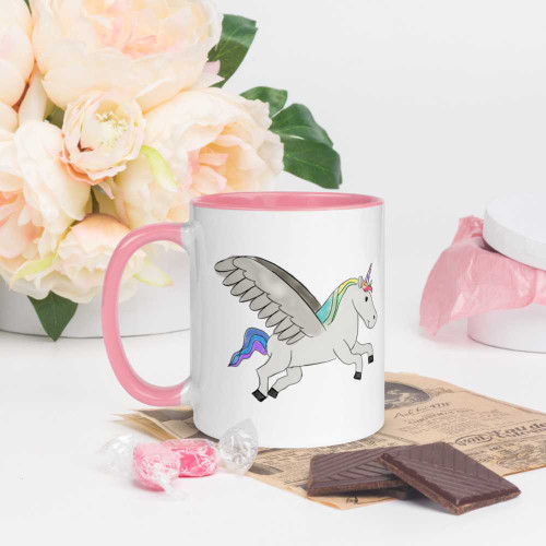 Colorful Fantasy Flying Unicorn Mug with Color Inside