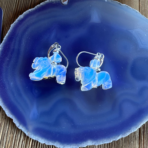Opalite Carved Lion Earrings