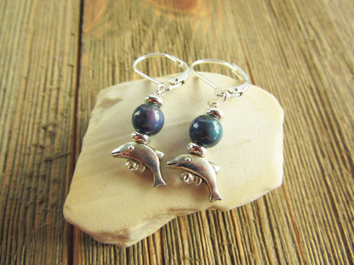 dolphin earrings tiny sliver with mood baed