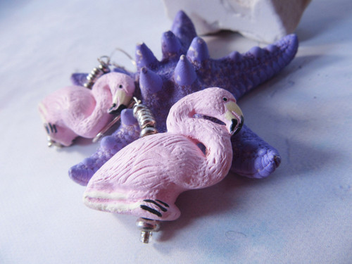 Hand Painted Pink Flamingo Earrings