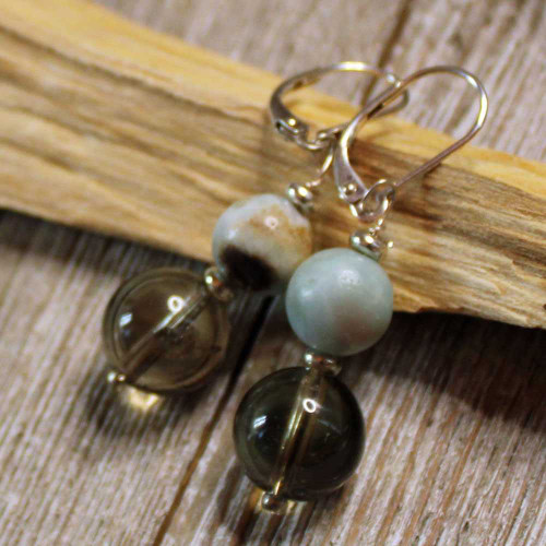 Larimar and Smoky Quartz Earrings