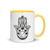 Pisces Zodiac Sign Hamsa Hand of Protection Mug with Yellow, Black, Blue or Red inside.