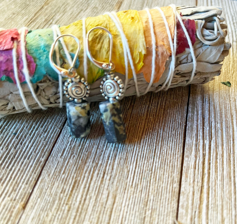 ocean jasper earrings with  swirl topper