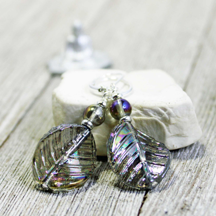 Shimmering Art Glass Leaf Earrings