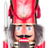 Authentic German Nutcrackers ON SALE! | Features real rabbit fur, hand-painted bright blue eyes, traditional red coat and hat with decorative feather, wooden rifle, lever on back to open and close mouth. || The Wachsoldat (Guard Soldier), 15" 012/N/012/D/R || Handmade in the Erzgebirge region of Seiffen, Germany || Lindenhaus Imports in Helen, Ga