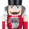 Authentic German Nutcrackers ON SALE! | Features rabbit fur, hand-painted bright blue eyes, traditional red coat with silver scepter, and lever on back to open and close mouth. || The König (King), 15" 003/N/211/D/R || Handmade in the Erzgebirge region of Seiffen, Germany || Lindenhaus Imports in Helen, Ga