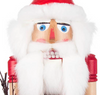 Authentic German Nutcrackers ON SALE! | Features real rabbit fur, hand-painted bright blue eyes, traditional red Santa attire with natural wood finish, cloth bag with toys with lever on back to open and close mouth || The Santa Claus Nutcracker, 16" 023/N/004/D || Handmade in the Erzgebirge region of Seiffen, Germany ||  Lindenhaus Imports in Helen, Ga