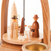 Authentic German Pyramids ON SALE! | Features handcrafted Joseph, Mary, Jesus, and Shepard in manger on the lower turntable, 2 handcrafted sheep, and 4 premium brass candle holders. USE: place the candle in the designated holders on the pyramid. Heat from the candle will slowly cause the blades to rotate. | 1-Nativity Scene with Shepard, 10" 085/P/028/D/3T | Handmade in the Erzgebirge region of Seiffen, Germany | Lindenhaus Imports in Helen, Ga