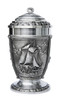 SALE High-Quality 18th Century Nautical Pewter Stein, 0.4L | Features 3 panels with relief-decorated nautical theme depicting 18th century sailing vessels, a compass lid, mermaid handle, and rigging border decoration. |  Lindenhaus Imports in Helen, Ga