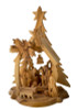 Hand-Carved Olivewood from Bethlehem ON SALE | Tree Shaped Grotto with Nativity Scene under Palm and Angel, 6" | Lindenhaus Imports in Helen, Ga