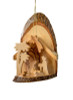 Hand-Carved Olivewood ON SALE | Bark Slice Grotto with Nativity Scene under 2 Palms, 4.5" | Lindenhaus Imports in Helen, Ga