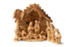 Hand-Carved Olivewood from Bethlehem ON SALE | Olivewood Carved Stable with 2D Palm Tree and 12 Traditional Nativity Figures, 12" | Lindenhaus Imports in Helen, Ga