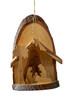 Nativity Scene under Palm Tree Olivewood Bark Slice Ornament | Made in Israel - Bethlehem E10