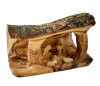 Hand-Carved Olivewood from Israel ON SALE | Open Log Grotto with Nativity Scene, 3" | Lindenhaus Imports in Helen, Ga