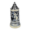 Thewalt 1893 'Fridolin the Drunken Son' Beer Stein T1341/EZ | The center panel depicts "Fridolin the Drunken Son" and the inscription translates as follows:
German: "Mutter lass die Tuere offen, Dein Soehnlein komt and ist besoffe"
English: "Dear mother, leave the door unlocked. Your sonny-boy