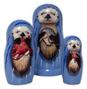 Handcrafted Matryoshka Stackable Nesting Dolls ON SALE! | FRONT: 3 stackable wooden dolls featuring (1) sea otter holding a seashell, (2) sea otter holding a red crab, and (3) a sea otter holding a star fish as the last, smallest piece | Mini Sea Otter Matryoshka, 4.5" SNDP1-H | Lindenhaus Imports in Helen, Ga