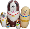 Handcrafted Matryoshka Stackable Nesting Dolls ON SALE! | FRONT: 5 colorful stackable wooden dolls with individually unique hand-painted dog characters on each one | Mini 'Champion the Dog' Matryoshka, 4.5" LIND-26 | Lindenhaus Imports in Helen, Ga