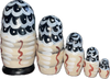Handcrafted Matryoshka Stackable Nesting Dolls ON SALE! | BACK: 5 stackable wooden owl dolls with bright blue eyes, orange beak, and hand-painted feathers | Mini Owl Matryoshka, 4.5" | Lindenhaus Imports in Helen, Ga
