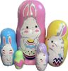 Handcrafted Matryoshka Stackable Nesting Dolls ON SALE! | FRONT: 5 colorful stackable wooden dolls with individually unique hand-painted bunny characters with Easter Eggs on the front of the first 4 and a heart on the last, smallest piece | Easter Bunny Matryoshka, 6" | Lindenhaus Imports in Helen, Ga