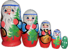 Handcrafted Matryoshka Stackable Nesting Dolls ON SALE! | FRONT: 5-piece stackable wooden dolls featuring individually unique hand-painted Santas with bright blue eyes | Mini Santa Matryoshka with Tree, 4.5" LIND-32 | Lindenhaus Imports in Helen, Ga