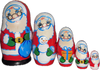 Handcrafted Matryoshka Stackable Nesting Dolls ON SALE! | FRONT: 5-piece stackable wooden dolls featuring individually unique hand-painted Santas with bright blue eyes | Mini Classic Santa Matryoshka, 4.5" LIND-33 | Lindenhaus Imports in Helen, Ga