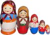 FRONT: Made from 100% Linden wood in the upper Volga region, the Russian center of nesting doll carving! Each doll is individually handcarved and hand-painted by artists, which what makes ours so special. || 5-Piece Mini 'The Original Matryoshka', 4" Nesting Doll MS0502abw-01 / L-35