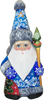 Authentic Handcrafted Christmas Santas ON SALE! | FRONT features finely detailed artwork on coat, hat, and staff | 2-Piece Handcarved Wooden Santa with Blue Coat and Red Toy Bag, 4" RSLI-11 | Lindenhaus Imports in Helen, Ga