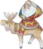 Santa on Elk with Blue Toy Bag 3-Piece Hand Carved Tablepiece