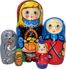 Handcrafted Matryoshka Dolls ON SALE! | 'Little Red Riding Hood' Matryoshka Nesting Doll, 7" LIND-47 | 5-piece stackable wooden dolls featuring hand-painted (1) Little Red Riding Hood, (2) Grandmother, (3) the Wolf, (4) the Hunter, and (5) picnic basket | Lindenhaus Imports in Helen, Ga