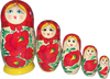 Handcrafted Matryoshka Stackable Nesting Dolls ON SALE! | FRONT: 5 yellow and red stackable wooden dolls with hand-painted flowers | Traditional Matryoshka with Hand-Painted Flowers, 7" LIND-54 | Lindenhaus Imports in Helen, Ga