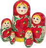 Handcrafted Matryoshka Stackable Nesting Dolls ON SALE! | FRONT: 5 yellow and red stackable wooden dolls with hand-painted flowers | Traditional Matryoshka with Hand-Painted Flowers, 7" LIND-54 | Lindenhaus Imports in Helen, Ga