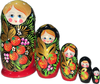 Handcrafted Matryoshka Stackable Nesting Dolls ON SALE! | FRONT: 5 black, stackable wooden dolls with hand-painted red berries | Black and Red Matryoshka with Hand-Painted Berries, 6" LIND-55 | Lindenhaus Imports in Helen, Ga