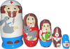 Handcrafted Matryoshka Stackable Nesting Dolls ON SALE! | FRONT:  5-piece stackable wooden dolls featuring hand-painted (1) doctor holding bunny, (2) woman holding a cat, (3) boy holding a turtle, (4) a brown and white dog, and (5) a red and white doctor's bag | 'Doctor Ouch' Matryoshka, 6" LIND-56 | Lindenhaus Imports in Helen, Ga