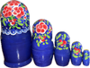 Handcrafted Matryoshka Stackable Nesting Dolls ON SALE! | BACK: 5 blue wooden dolls with hand-painted red flowers | Blue Matryoshka with Red Hand-Painted Flowers, 6" LIND-59 | Lindenhaus Imports in Helen, Ga