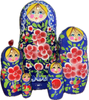 Handcrafted Matryoshka Stackable Nesting Dolls ON SALE! | FRONT: 5 blue wooden dolls with hand-painted red flowers | Blue Matryoshka with Red Hand-Painted Flowers, 6" LIND-59 | Lindenhaus Imports in Helen, Ga