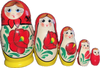 Handcrafted Matryoshka Stackable Nesting Dolls ON SALE! | FRONT: 5 mini classic, stackable wooden dolls with bright blue eyes, blonde hair, and hand-painted tulips blooming of each doll | Mini Matryoshka with Blooming Tulips, 4.5" LIND-66 | Lindenhaus Imports in Helen, Ga