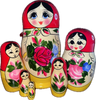 Handcrafted Matryoshka Stackable Nesting Dolls ON SALE! | FRONT: 6 red and yellow, stackable wooden dolls with bright blue eyes, black hair, and hand-painted flowers | Classic Matryoshka with Hand-Painted Flowers, 6" LIND-67 | Lindenhaus Imports in Helen, Ga