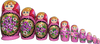 Handcrafted Matryoshka Stackable Nesting Dolls ON SALE! | FRONT: 10 stackable pink wooden dolls with a gold outline medallion surrounding hand-painted flowers | Pink Matryoshka with Hand-Painted Flowers and Gold Medallion, 10" LIND-72 | Lindenhaus Imports in Helen, Ga