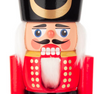 Authentic German Nutcrackers ON SALE! || FRONT: real rabbit fur, hand-painted bright blue eyes, red rose cheeks, traditional red coat, sword with lever on back to open and close mouth || The Wachsoldat (Guard Soldier), 9"|| Handmade in the Erzgebirge region of Seiffen, Germany || Lindenhaus Imports in Helen, Ga